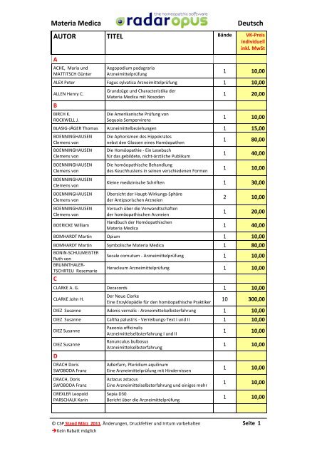 Bücherliste Einzelpreise deutsch