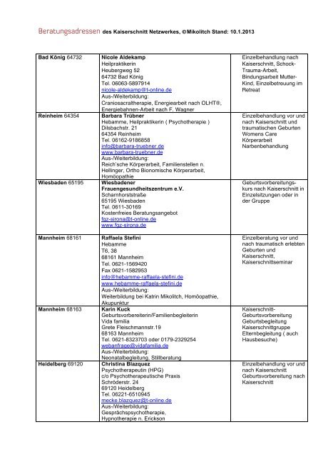 NetzwerkAdressen 10.12.12 - Das Kaiserschnitt Netzwerk