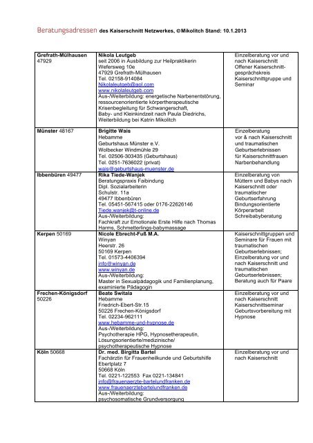 NetzwerkAdressen 10.12.12 - Das Kaiserschnitt Netzwerk