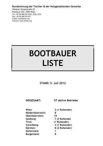 Bootbaueliste 2012 - Tischlerinfo.com