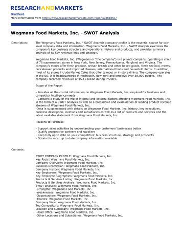 wegmans swot analysis 2018-3-6 essay on wegmans case this case study aims to assess tsf’s strategic position using swot analysis the analysis reveals that tsf holds strengths of. wegmans swot analysis 2018-3-6 essay on wegmans case this case study aims to assess tsf’s strategic position using swot analysis the analysis reveals that tsf holds strengths of.