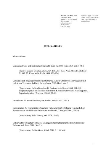 Publikationsliste Prof. Vest (pdf, 52KB) - Institut für Strafrecht und ...