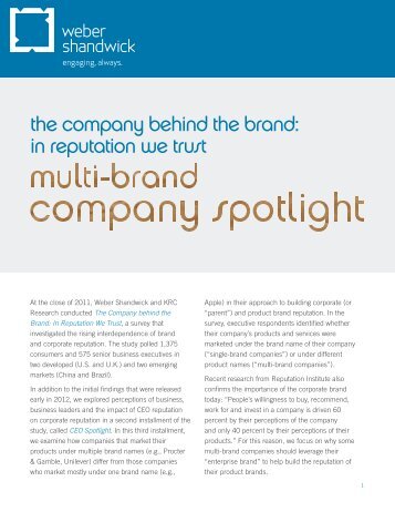 the company behind the brand: in reputation we ... - Weber Shandwick