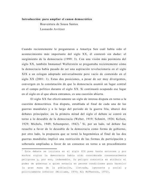 Introducción: para ampliar el canon democrático - Centro de ...