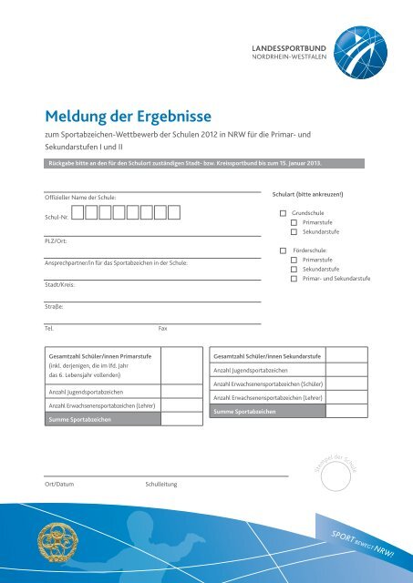 Sportabzeichen Meldebogen 2012 - LSB NRW