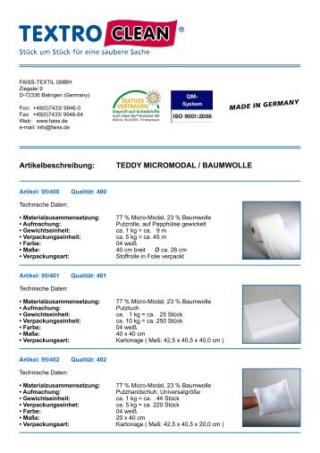 TEDDY MICROMODAL / BAUMWOLLE - Faiss Textil GmbH