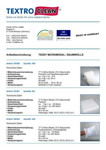 TEDDY MICROMODAL / BAUMWOLLE - Faiss Textil GmbH