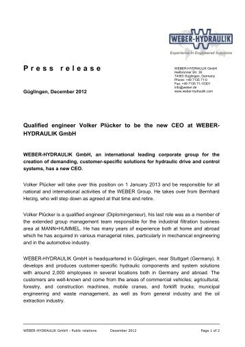 Press release - Weber-Hydraulik GmbH