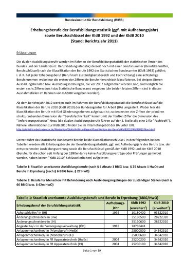 Erhebungsberufe der Berufsbildungsstatistik (ggf. mit ... - BiBB