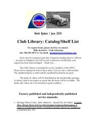 Club Library: Catalog/Shelf List - Detroit Triumph Sports Car Club