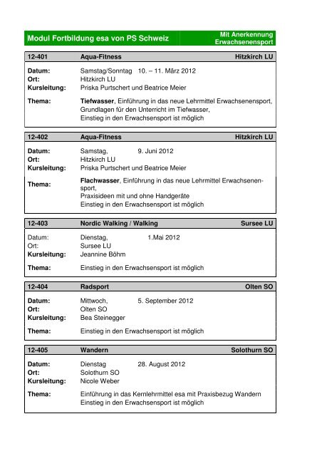 Weiterbildung Sportleitende 2012 - Pro Senectute Solothurn - Pro ...