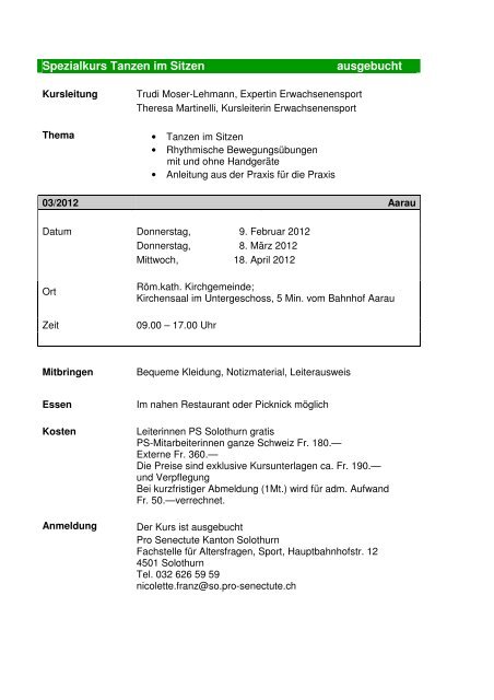 Weiterbildung Sportleitende 2012 - Pro Senectute Solothurn - Pro ...