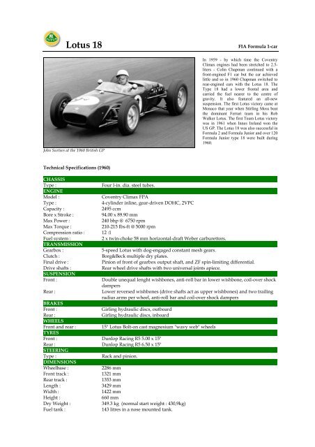 1960 Lotus 18 - Motorsports Almanac