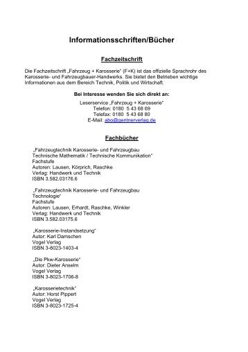 Informationsschriften/Bücher - ZKF - Zentralverband Karosserie