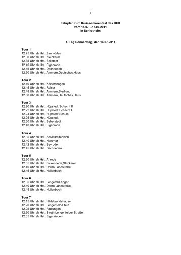 Fahrplan zum Kreisseniorenfest des UHK vom 14.07. -17.07.2011 in ...
