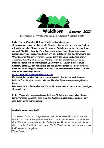 Waldhorn Juni 2007 - Waldkindergarten Erfurt eV