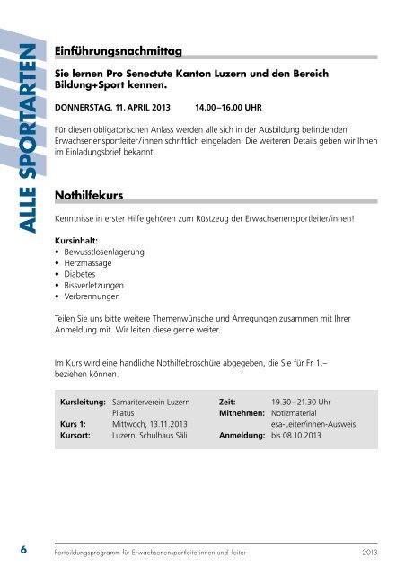 Fortbildungsprogramm 2013 - Pro Senectute Kanton Luzern - Pro ...