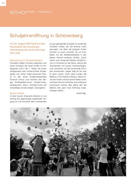 Liebe Leserinnen und Leser ECHO - Oberstufenschule Wädenswil