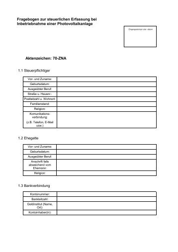 Fragebogen zur steuerlichen Erfassung bei Inbetriebnahme einer ...