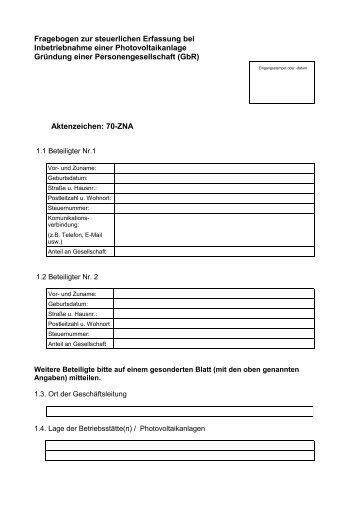 Fragebogen zur steuerlichen Erfassung bei Inbetriebnahme einer ...