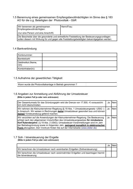 Fragebogen zur steuerlichen Erfassung bei Inbetriebnahme einer ...