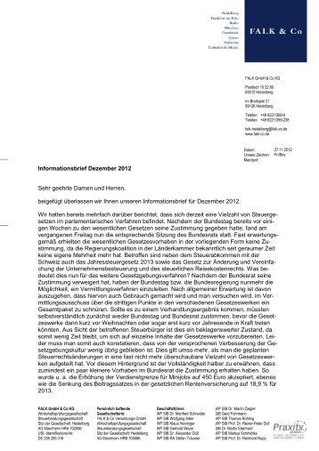 Informationsbrief Dezember 2012 Sehr geehrte Damen ... - FALK & CO