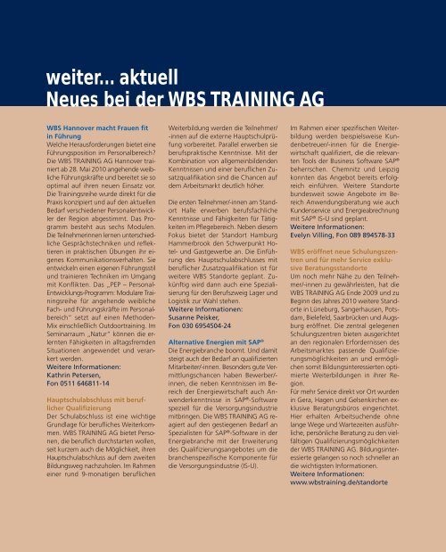 weiter... Das WBS Magazin 1/2010 - WBS Training AG