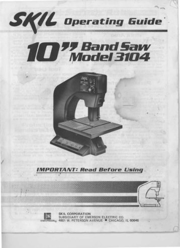 10" Band Saw Model 3104 - Manual & Guides