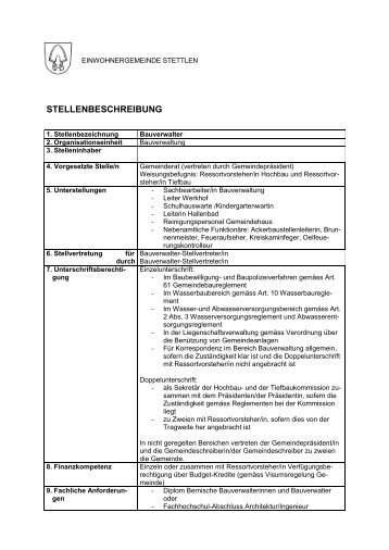 STELLENBESCHREIBUNG - Stettlen