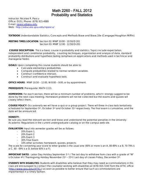 MATH 2260 Introduction to Probability & Statistics