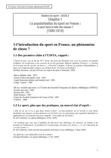 1-l'introduction du sport en France, un ... - STAPS AVIGNON