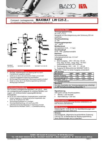 Compact- Leckagesonde MAXIMAT LW C25 Z... - BAMO IER