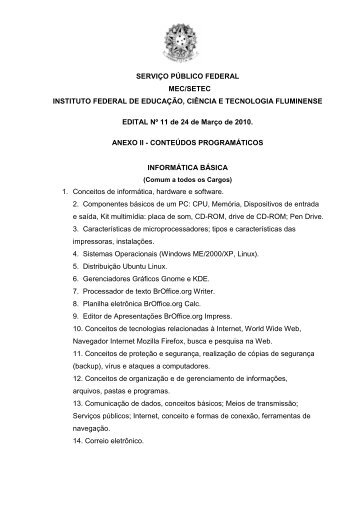 EDITAL TEC. ADM. ANEXO II Conteudos programaticos - Portal