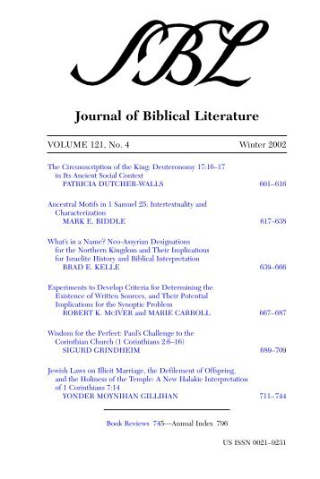 Journal of Biblical Literature - Society of Biblical Literature