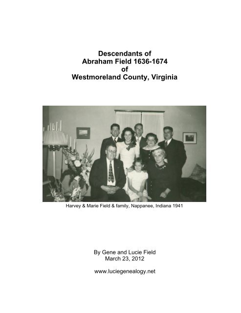 Descendants of Abraham Field 1636-1674 of Westmoreland County