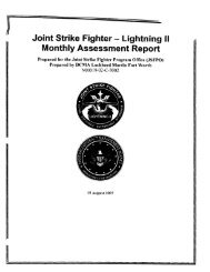 Joint Strike Fighter - Lightning II Monthly Assessment Report - DCMA