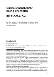 Quartalsfinanzbericht nach § 37x WpHG der F.A.M.E. AG