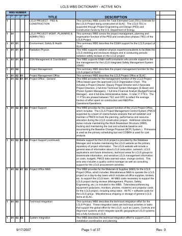 LCLS WBS Dictionary - Stanford Synchrotron Radiation Lightsource