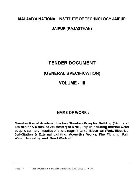 Tender Document General Specification Volume Malaviya National