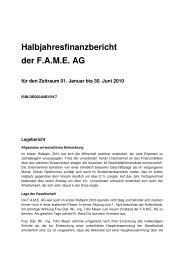 Halbjahresfinanzbericht der FAME AG für den Zeitraum 01. Januar ...