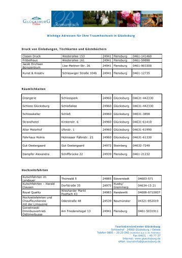 Wichtige Hochzeitsadressen in Glücksburg