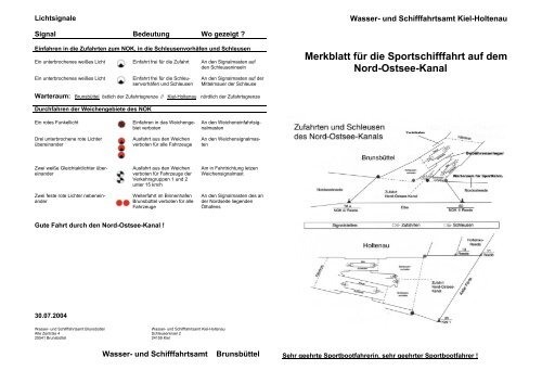 Merkblatt für die Sportschifffahrt auf dem Nord-Ostsee-Kanal