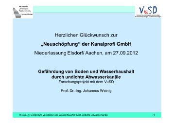 Prof. Dr.-Ing. Johannes Weinig, FH Bielefeld - Kanalprofi GmbH