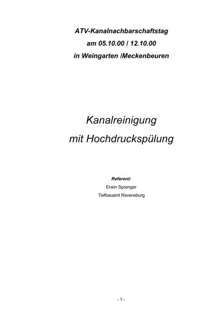 Kanalreinigung mit Hochdruckspülung