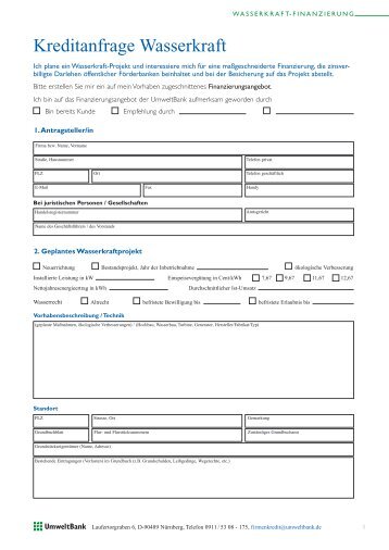 Kreditanfrage Wasserkraft - UmweltBank