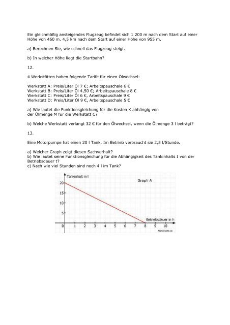 Aufgaben zu Lineare Funktionen - Matheaufgaben-loesen