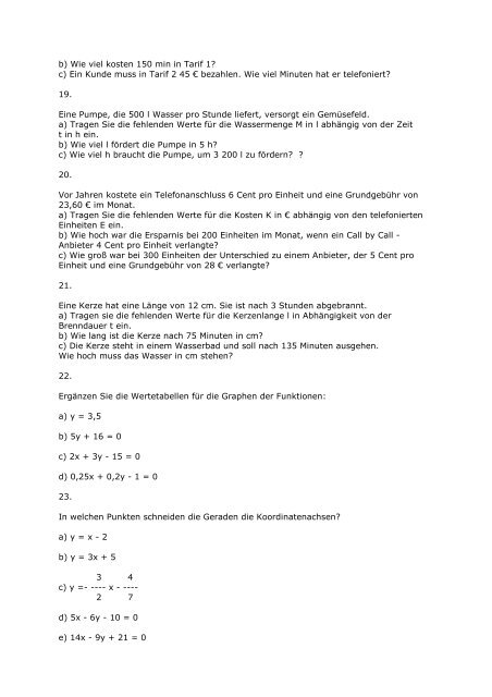 Aufgaben zu Lineare Funktionen - Matheaufgaben-loesen