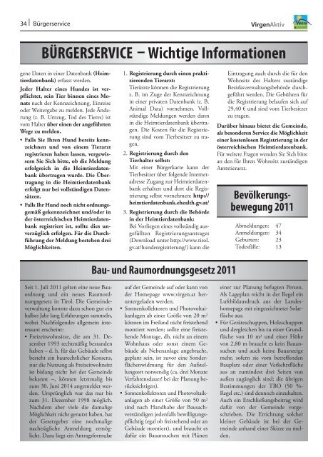 Frühjahr 2012 - Nr. 59 (pdf 8 MB) - Gemeinde Virgen