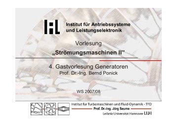 Vorlesung „Strömungsmaschinen II” 4. Gastvorlesung Generatoren