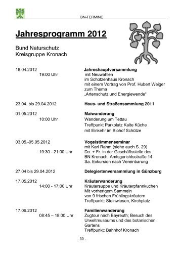 Jahresprogramm 2012 - des Bund Naturschutz Kronach - Bund ...